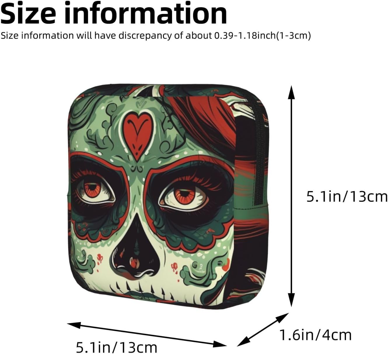 Period Bag Pouch for Women,Sanitary Napkin Storage Bag Portable Period Pad Pouch Small Make Up Bags Skull Makeup Tampon Holder For Purse Travel Daily Use image 2