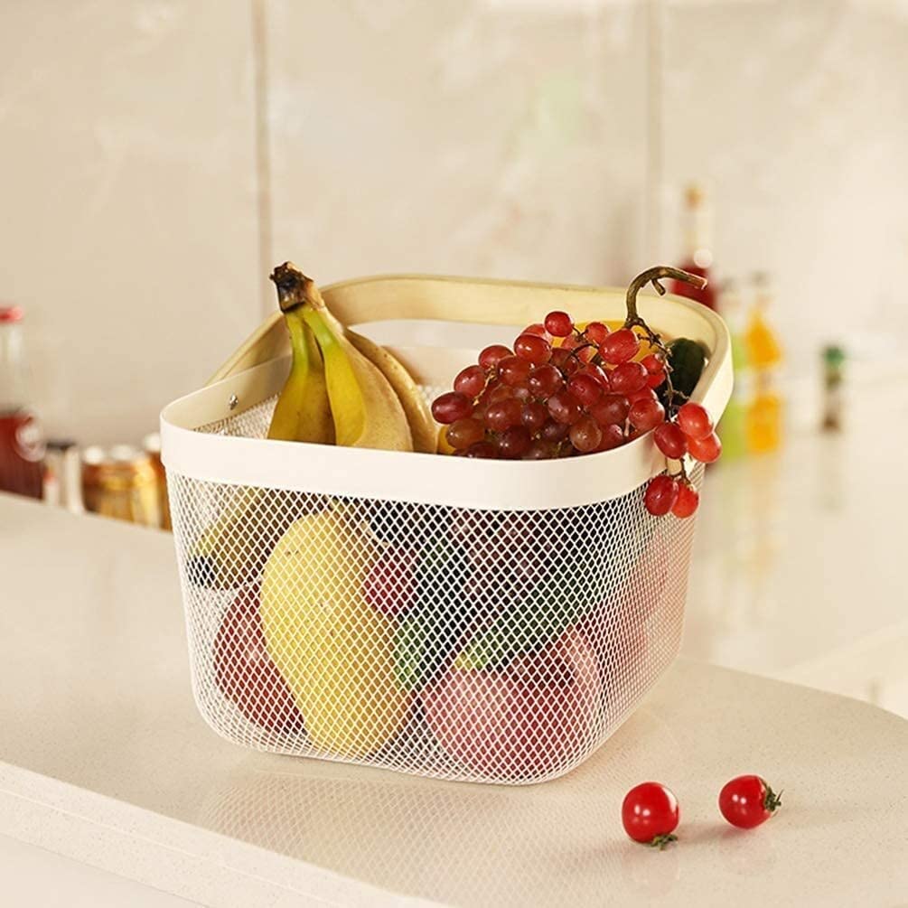 Cesta de picnic de malla con asa para frutas, verduras, utensilios y vajilla, ideal para picnics al aire libre, almacenamiento y compras