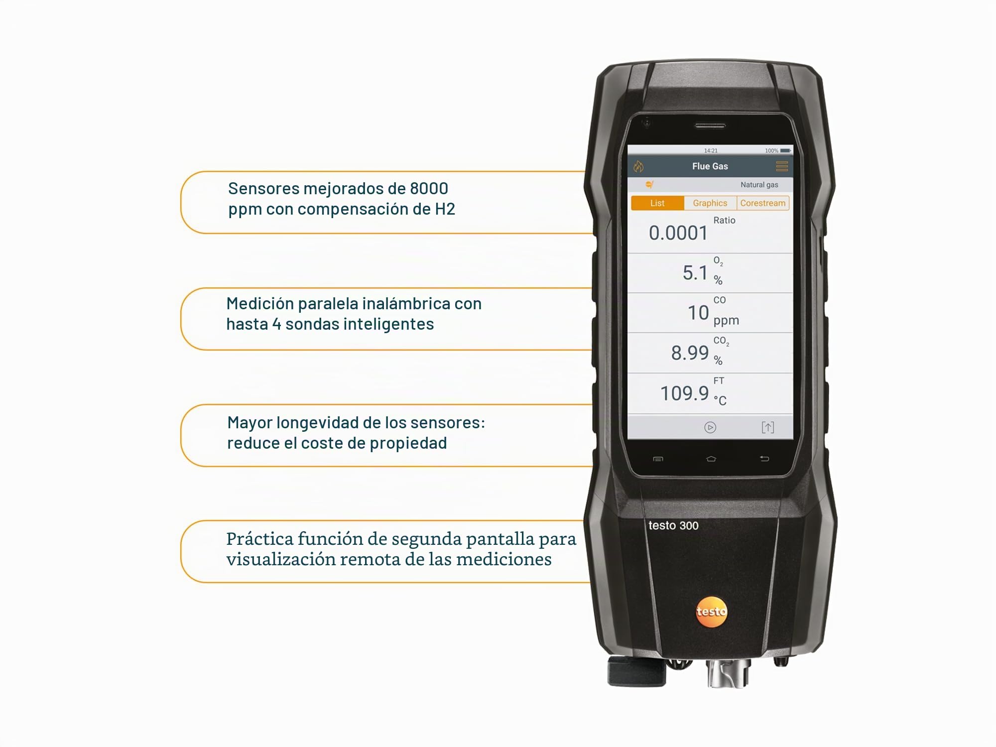 testo Kit ultra inteligente de analizador de gases de combustión más de 300