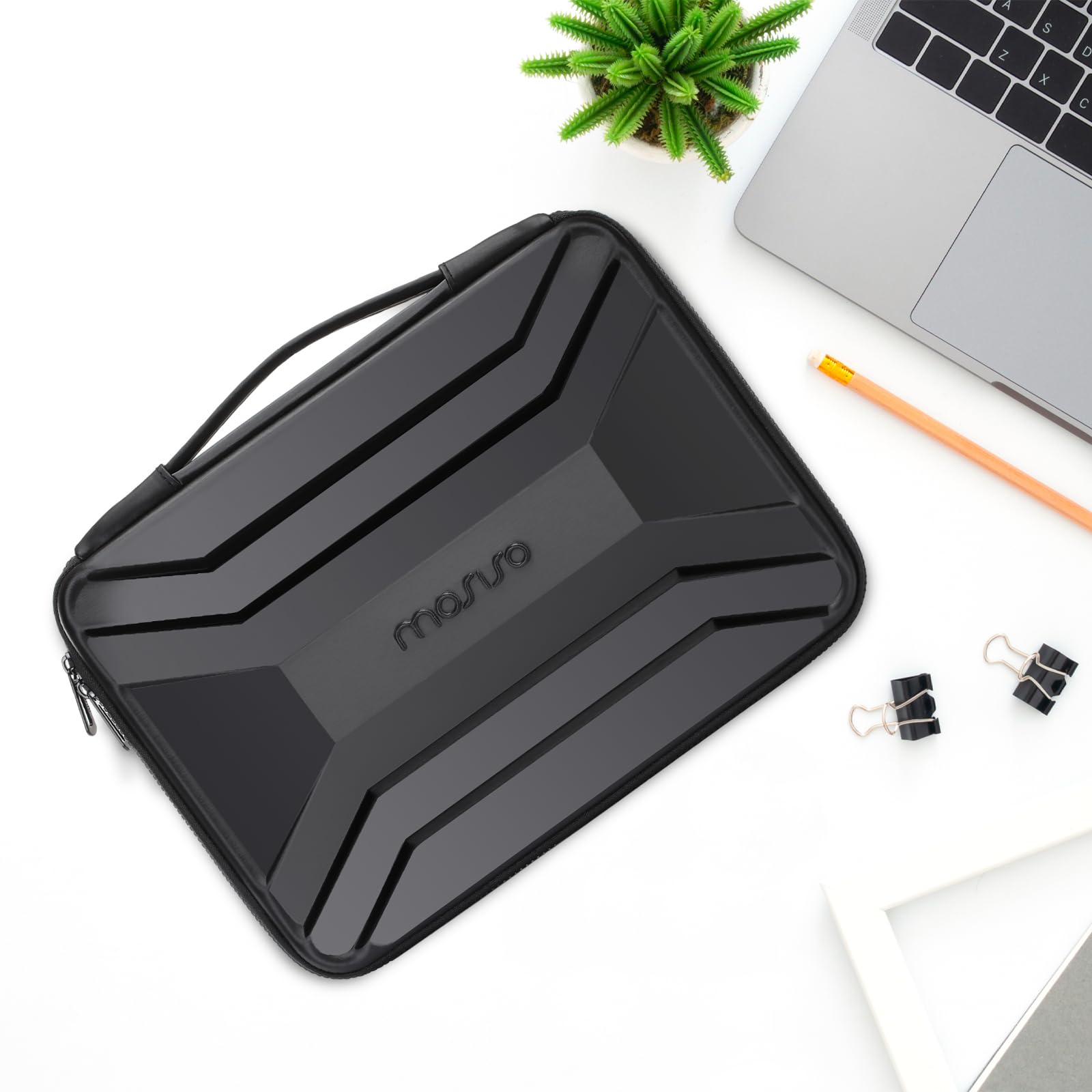 MOSISO 13 a 14 Pulgadas Funda Portátil, 13 3 Pulgadas Waterproof Shockproof Ordenador Bolsa Compatible con MacBook HP DELL, Simétrica Trapezoidal EVA Transporte Laptop Bolsa con Asa,Negro