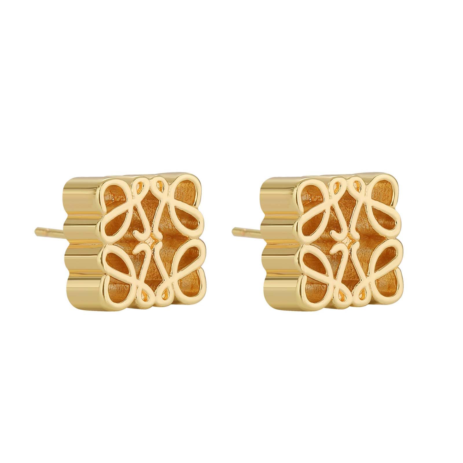 AWAVMSquare Hollow Three-dimensional Earrings - Geometric Retro French Carving Design, OT Buckle High-end Light Luxury Style Copper Earrings