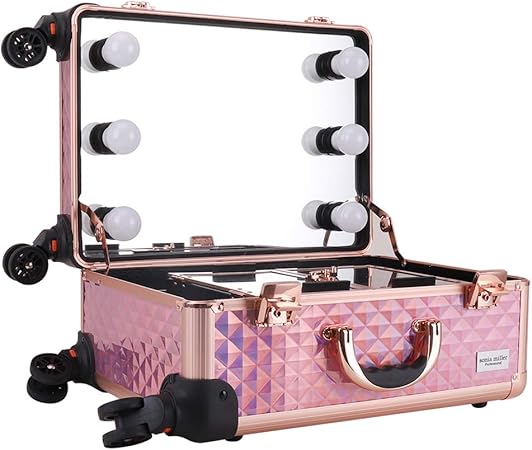 Amazon Co Jp メイクボックス 鏡付き 持ち運び プロ用 バニティーケース 大容量 卓上ドレッサー ライト付き コスメボックス 鍵付き 旅行用 キャスター付き メイクキャリーケース ピンク ビューティー