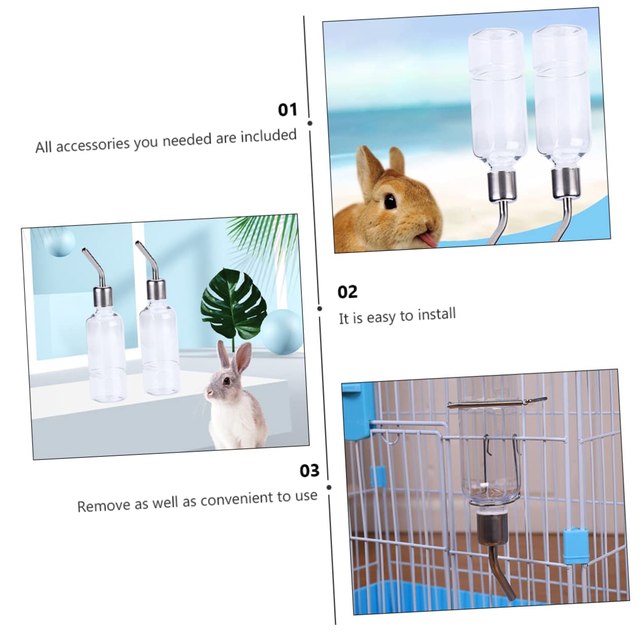 WOONEKY 6pièces Bouteille Eau pour Rongeurs Distributeur Suspendu Abreuvoir pour Hamsters Et Cochons Anti-Fuite Facile à Installer