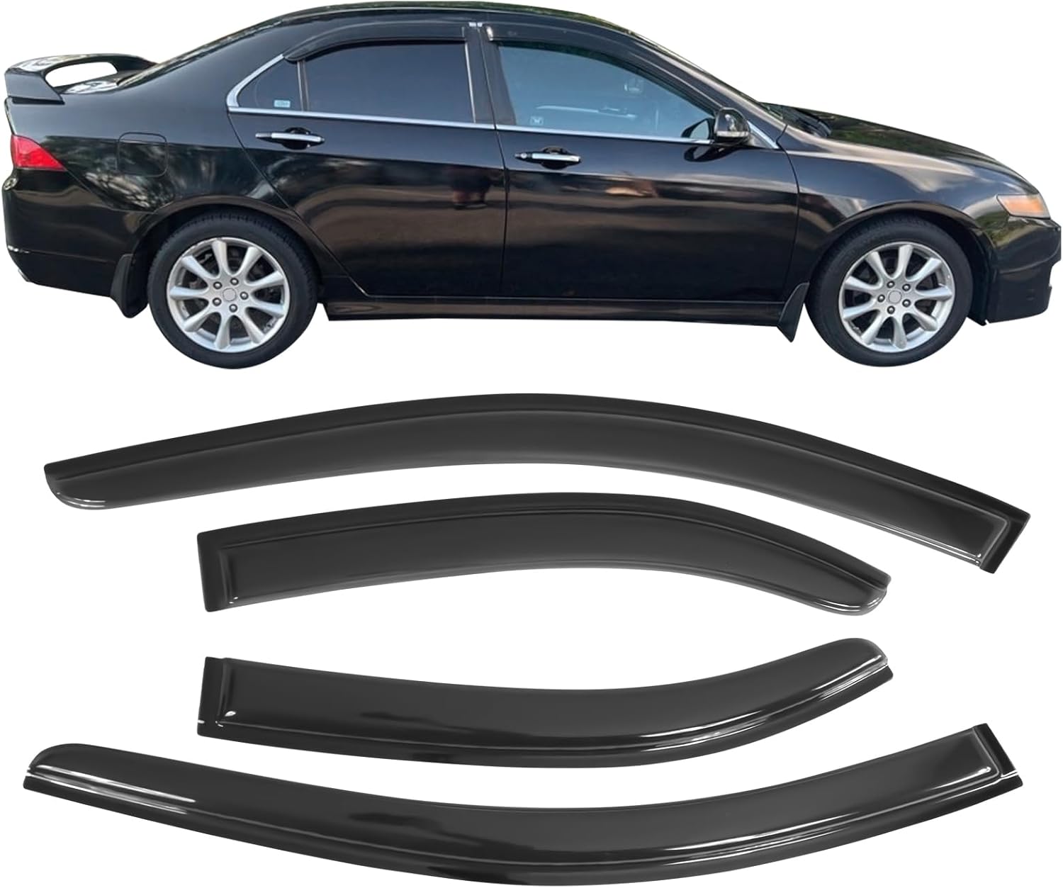 IKON MOTORSPORTS Tape On External Window Visor, Compatible with 2004-2008 Acura TSX, Window Visor Car Rain Window Shade Visor Dark Smoke 4PC Acrylic