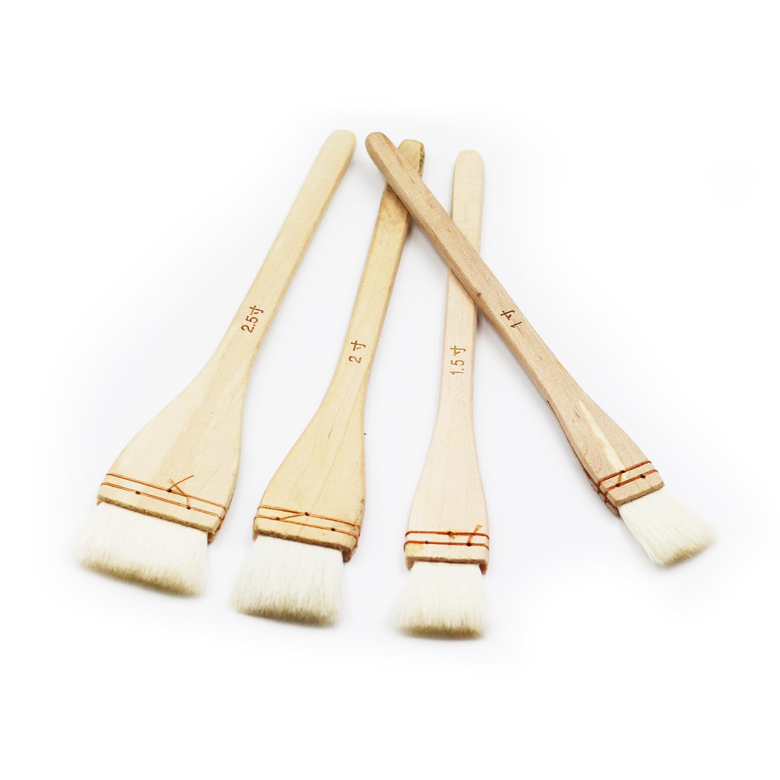 HLGHLG Paintbrush Set 4 PCS Flat Hake Brushes with Soft White Goat Hair for Watercolor, Wash, Background, Ceramic and Pottery Painting