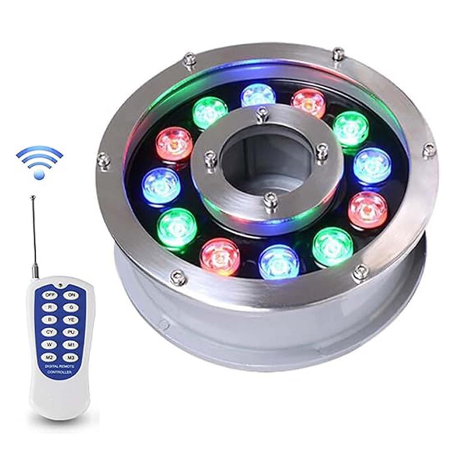 Submersible LED Ring Fountain Light, IP68 Waterproof Underwater Landscape Lighting for Decoration, 24V RGB Color Change Underwater Pond Spotlight, for Fountain Pool Garden(RGB,12W)