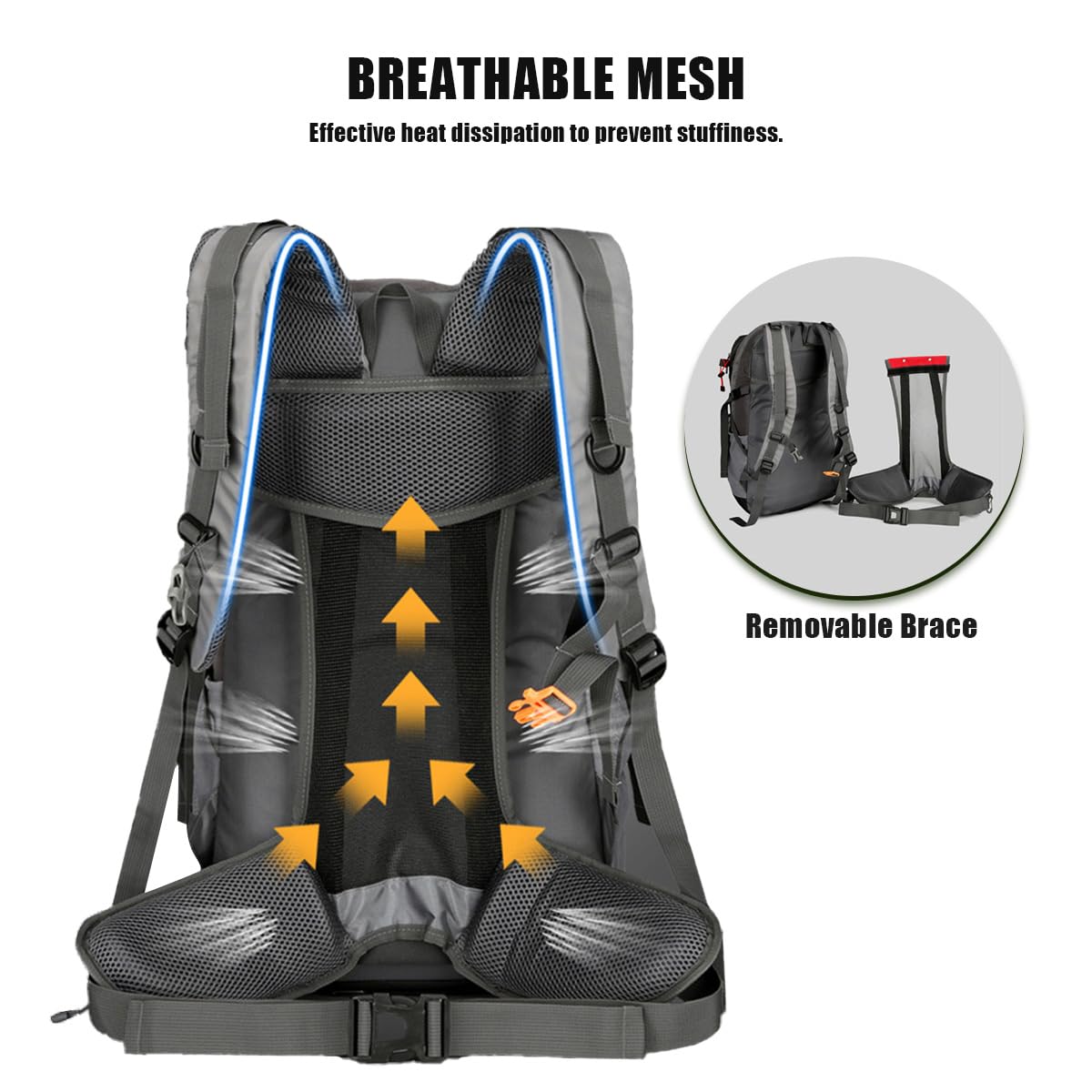 Mochila Senderismo,Mochila Trekking Antisalpicaduras con Funda Impermeable y Cuerdas de Fijación para Bastones de Trekking,40L Mochila Montaña para Senderismo,Camping,Trekking