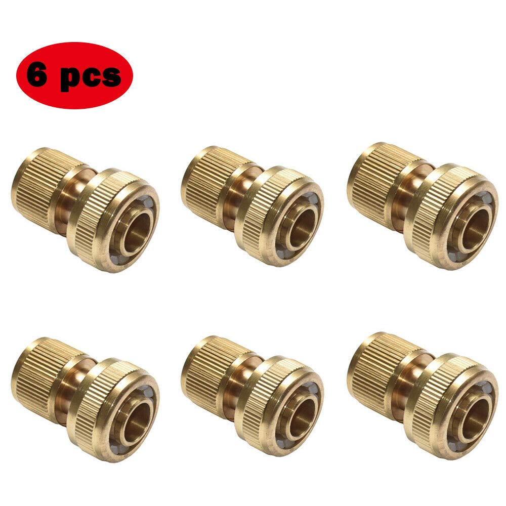 SUPERTOOL Adaptador de manguera de metal acoplador de grifo de jardín accesorios dorado 3/4" para tubo de manguera de cobre (6 piezas)