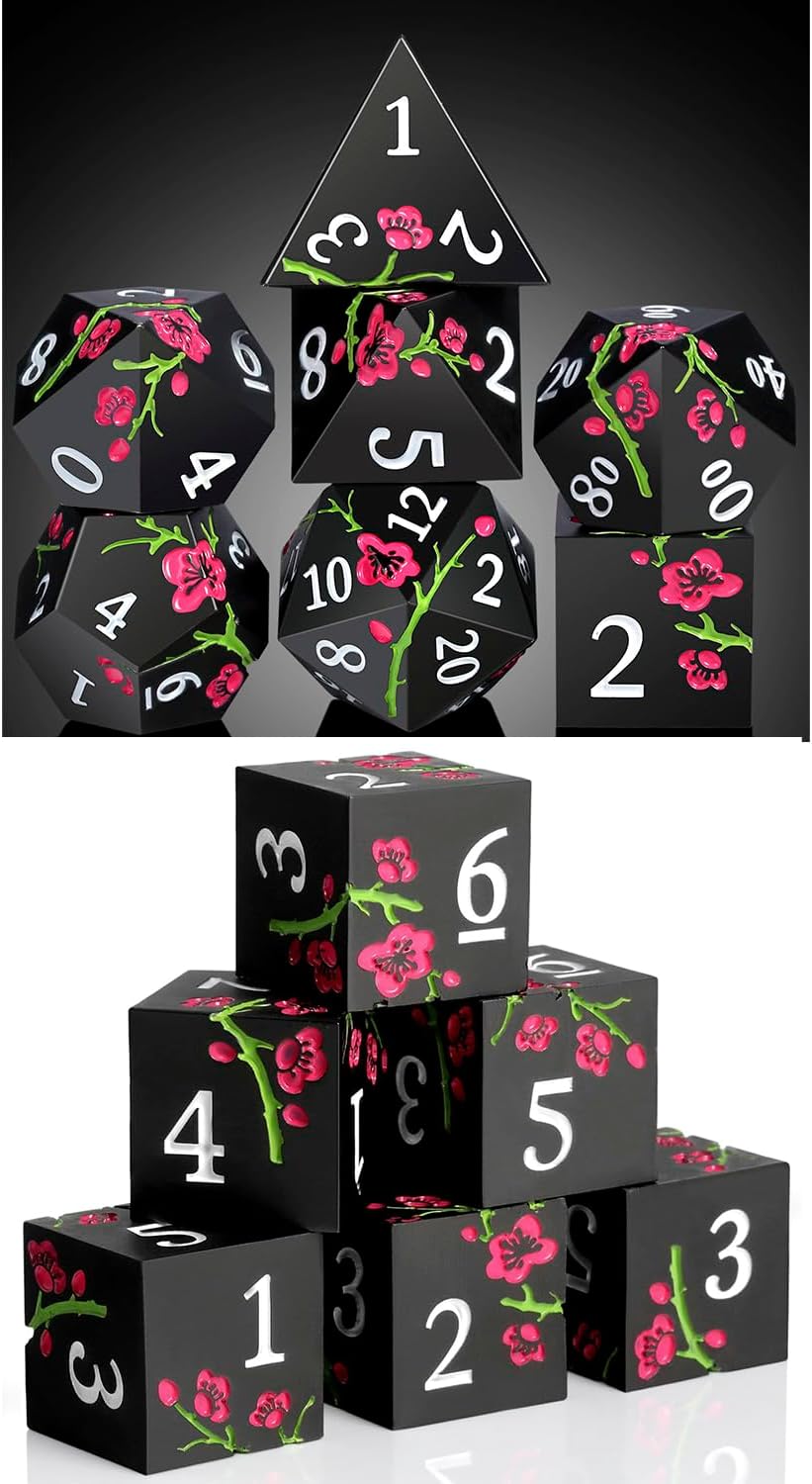 DNDND Metal Dice Set with Gift Case and DNDND 6PCS D6 Metal Dice with Velvet Pouch