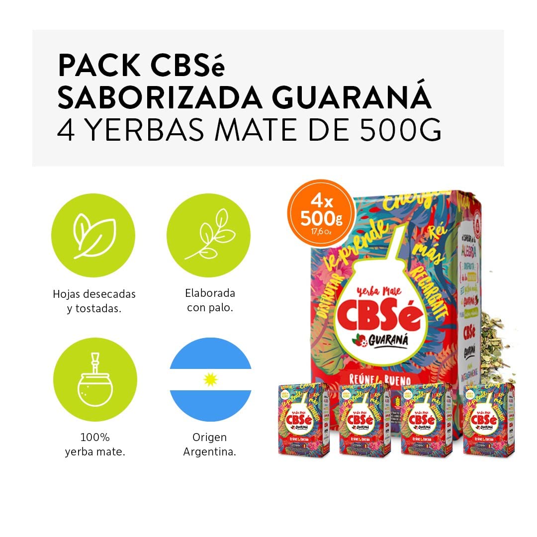 Pack de Yerba Mate Cbse con guaraná de 500g - 4 Unidades - Total 2 Kg de Yerba Mate