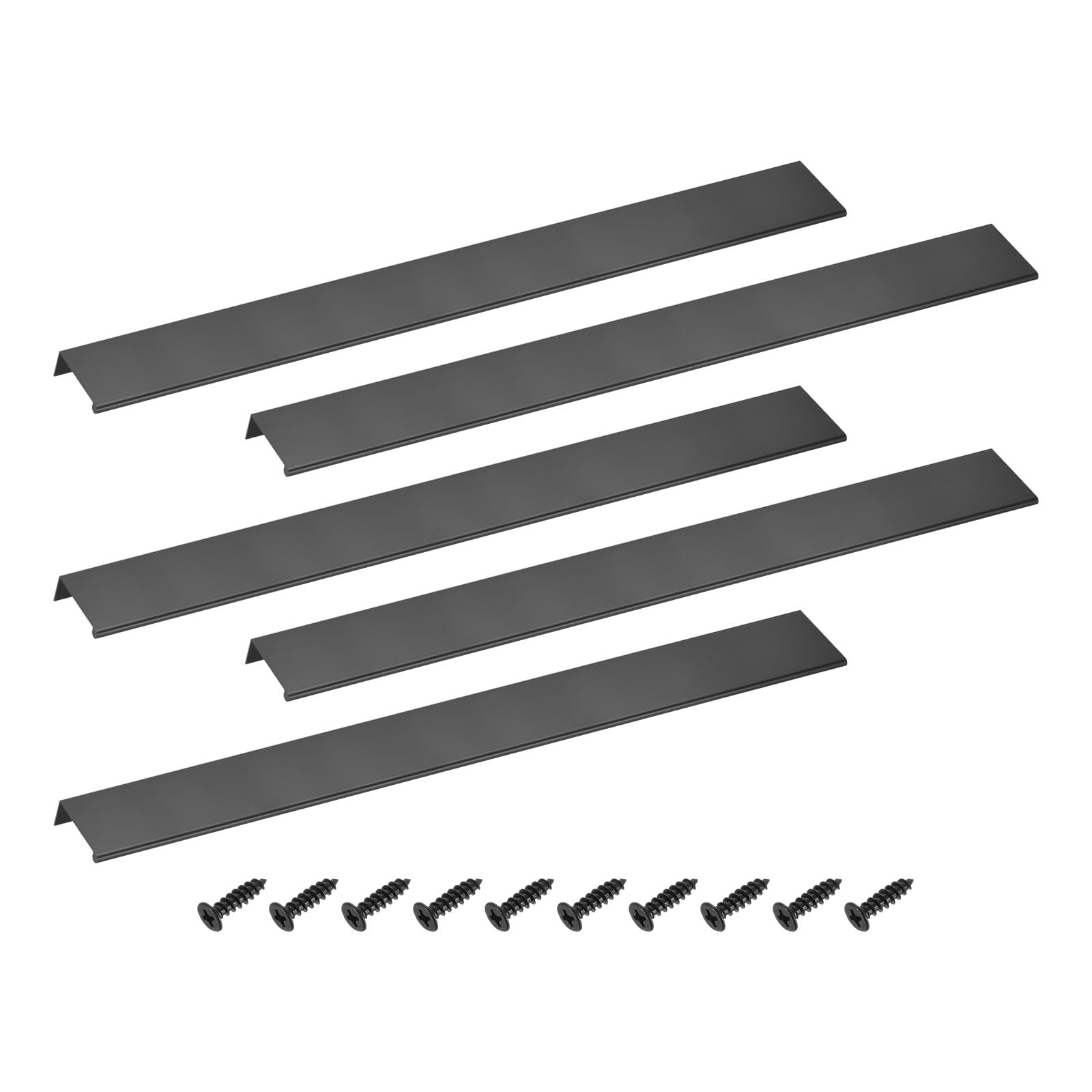 sourcing map Cabinet Finger Edge Pull, 5pcs 500mm / 19.69" Aluminum Alloy Back Mount Hidden Drawer Edge Handles, Modern Concealed Tab Pulls for Home Kitchen Furniture, Black