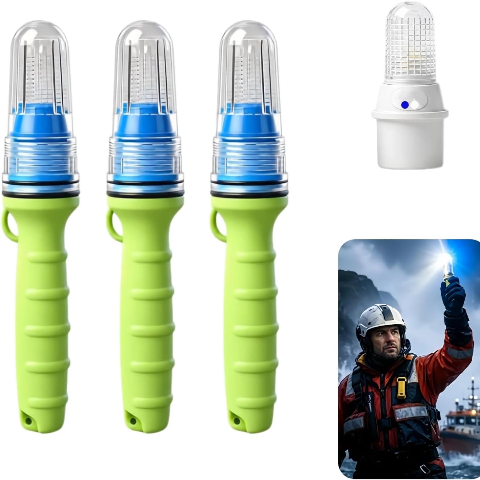 3 PCS Boat Flares,Coast Guard Approved Marine Electronic Distress Flare,Waterproof LED Emergency Signal Light for Fishing Boats,Buoys,Life Rafts (Blue+White)