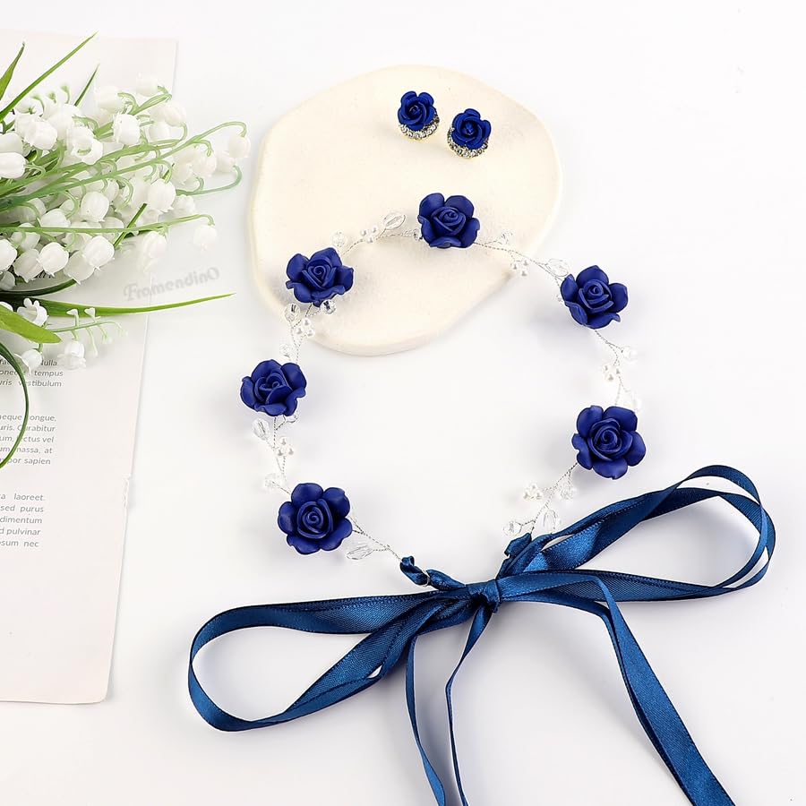 Amazon.com: Framendino, Blue Bridal Headband Crystal Flower  display picture 1