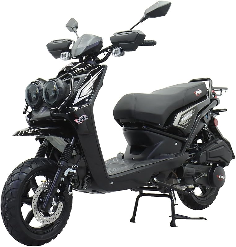 X‑PRO Lanai 150cc Gas Moped with 12" Alloy Wheels, Electric & Kick Start, Front Disc Brake, Automatic Transmission – Underseat Storage, Dual Headlights (Black)