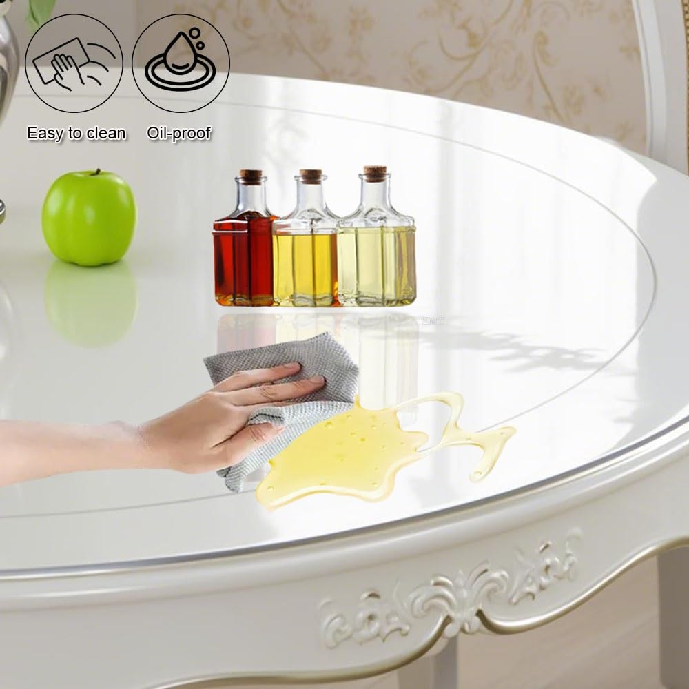 Generic Nappe Ronde Transparente PVC 1.5 mm Épaisse Protection de Table Ronde Transparente Facile à Nettoyer (Transparent, 110 cm)