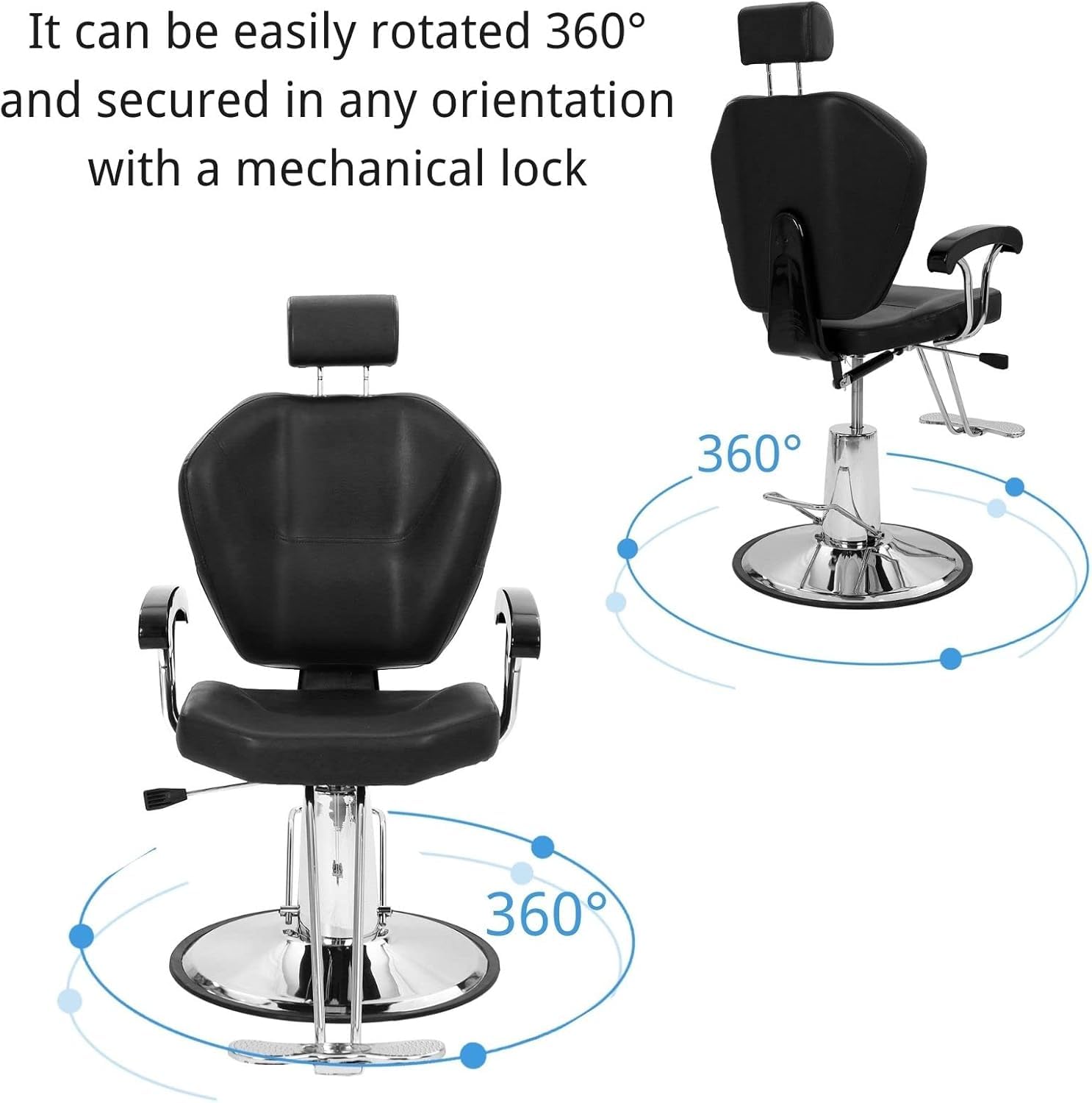 Silla de peluquería Sillón Profesional Silla Barberia Giratoria 360°con Altura Regulable Reposacabezas Ajustable y Reposapiés para Salón de SPA y Belleza, Barbería, Carga 150 kg (Negro) — view 7