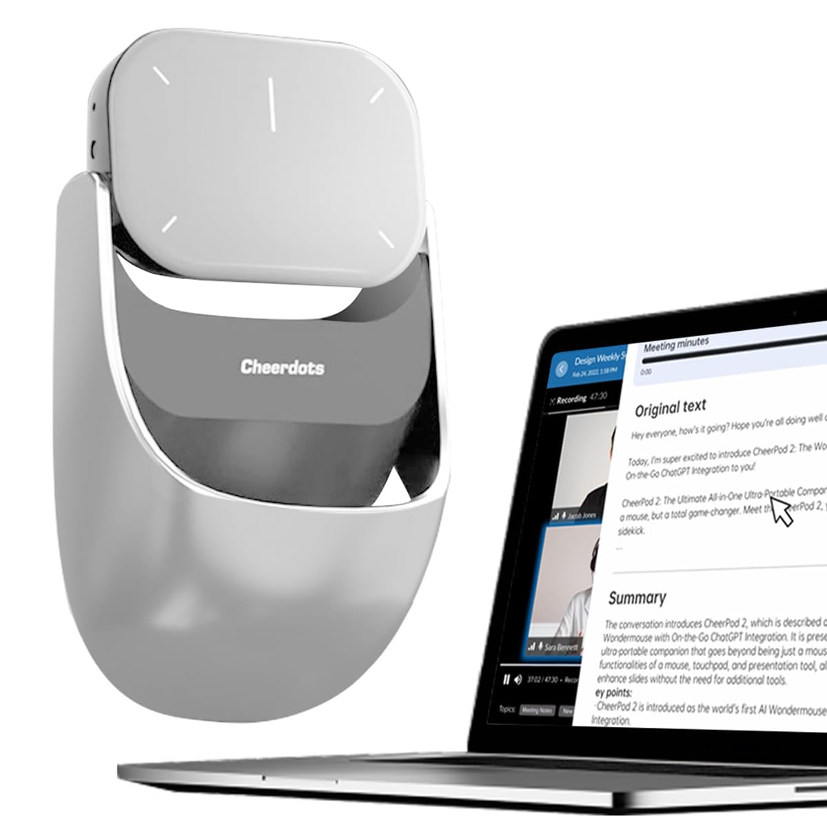 2025 AI Mouse Voice Recorder[No Subscription] with Touchpad Detachable&Air Operation PowerPoint Presentations Remote Transcribe&Summarize by AI, Office&Meetings for Mac, for Windows(White)