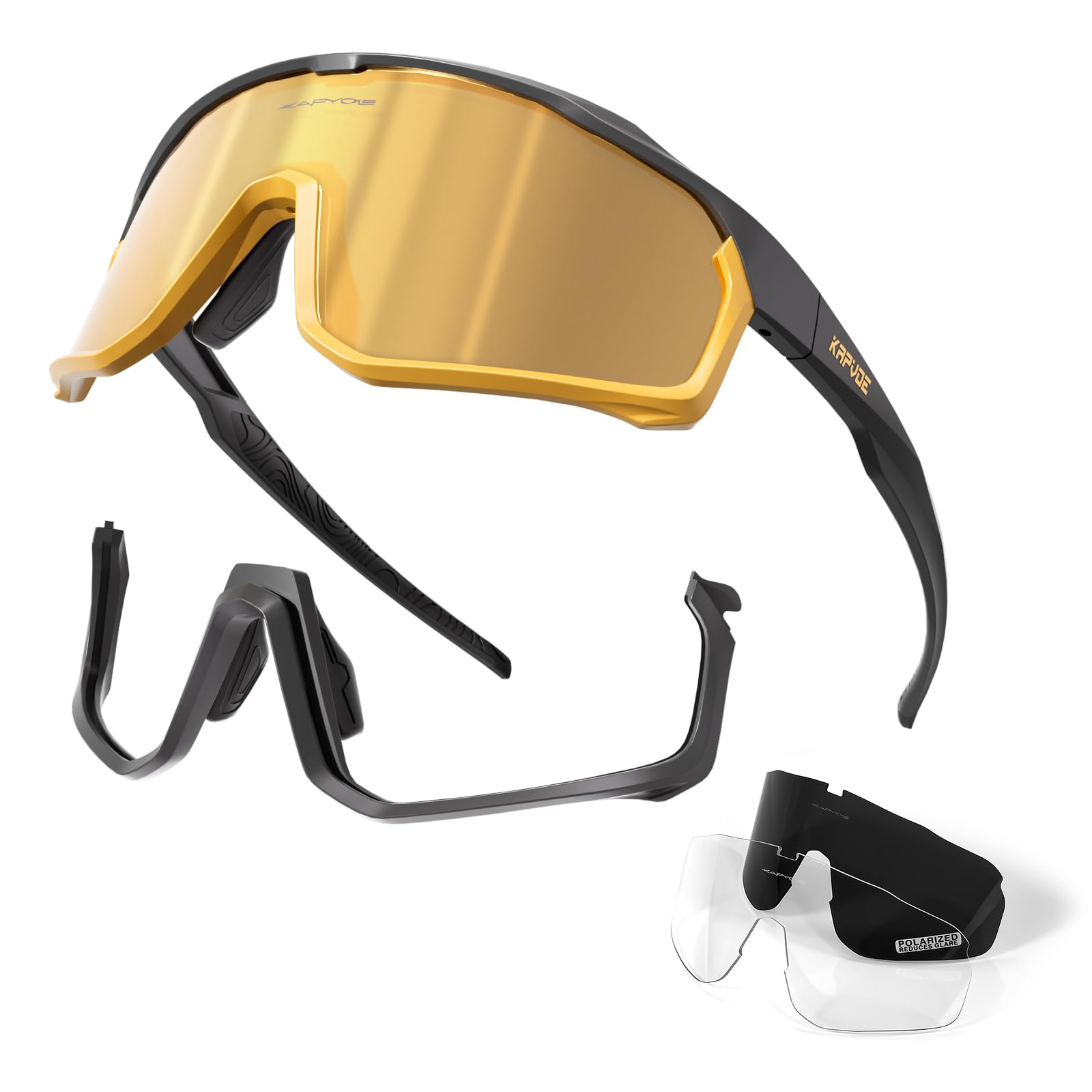KAPVOE Polarizadas Gafas de Ciclismo con 3 Lentes Intercambiables Deportivas Mujeres Hombres MTB Bicicleta Running Bici