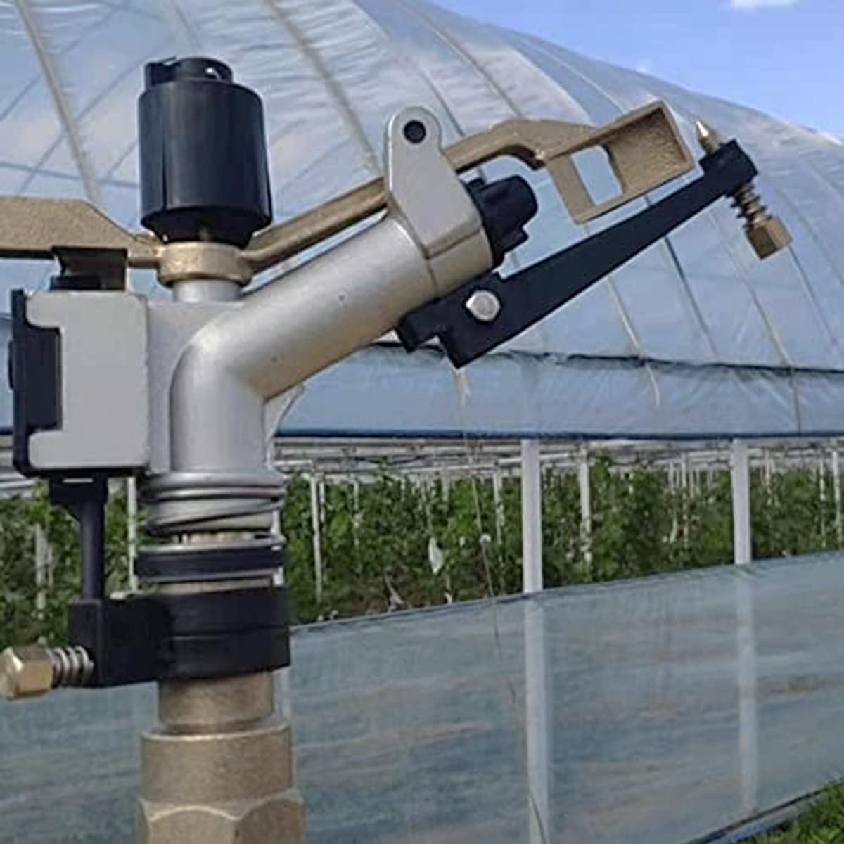 Cañón de riego Hembra de 1" Ajustable - Alcance de 12-17m. Aspersor agrícola Sectorial Largo Alcance. [Llave de Paso + 4 boquillas Ø5,6,7,10] - Presiones de Trabajo 1.5/4 Bar. Riego eficiente