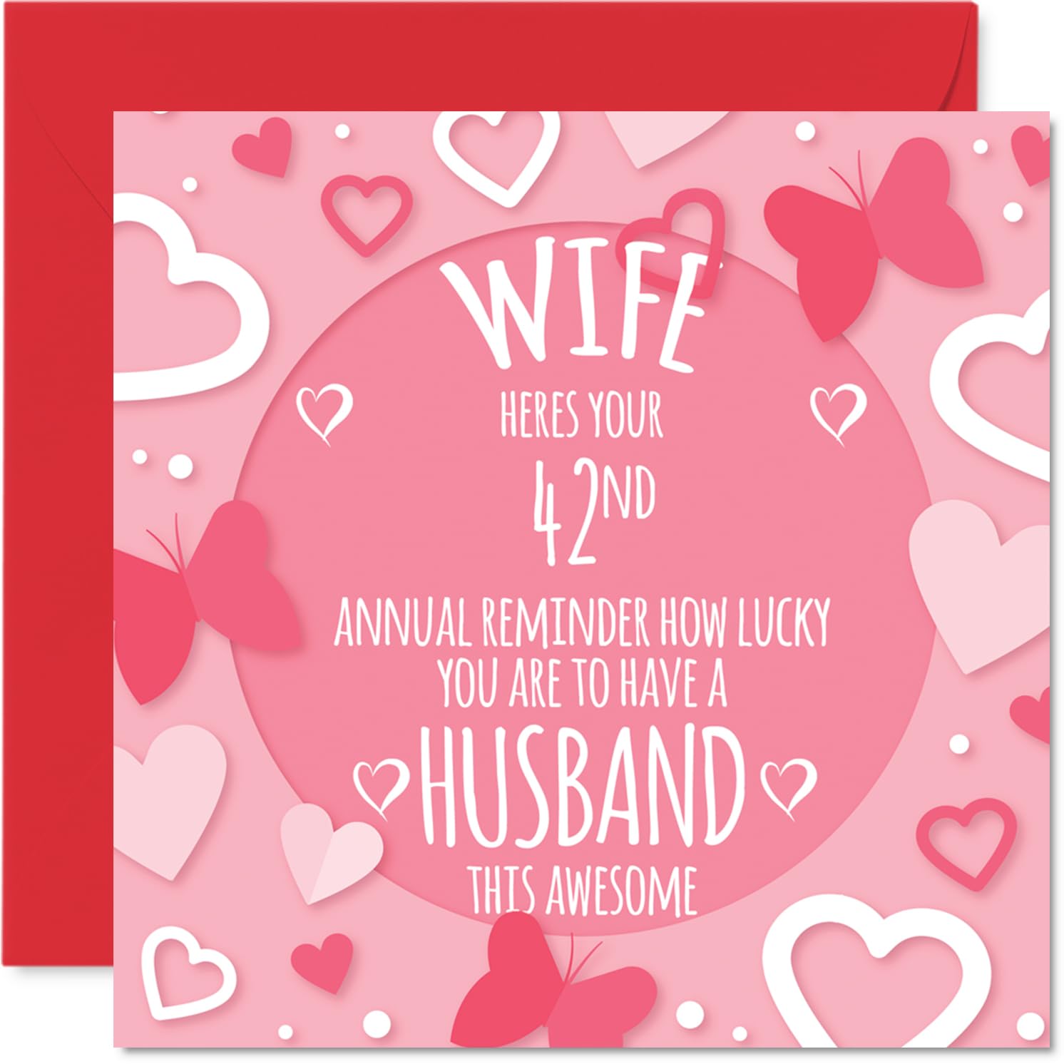 42nd Anniversary Card For Women - Annual Reminder - Happy 42 Year Anniversary Card For Wife, 145mm Wedding Anniversaries Greeting Cards