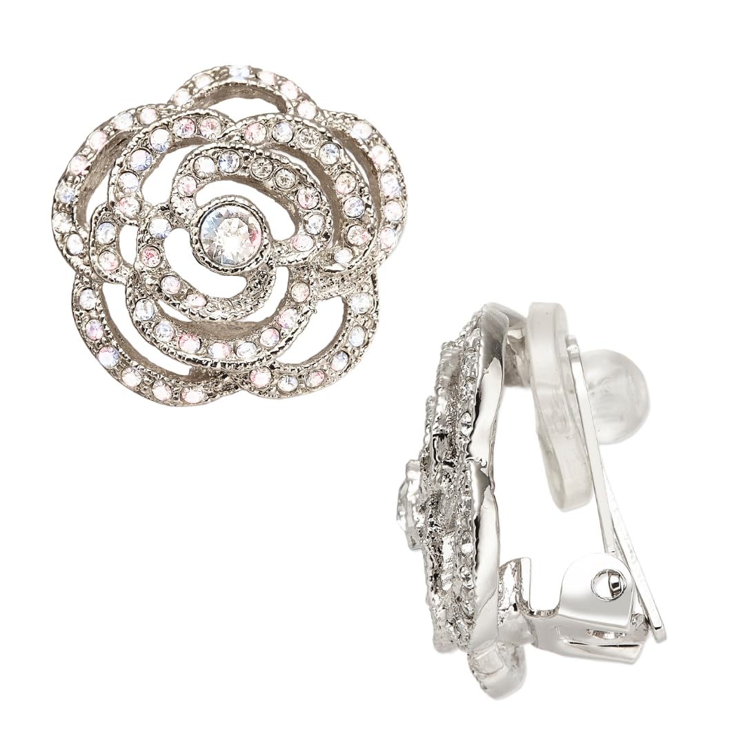 GJ64490P - Orecchini a clip da donna, colore argento, cristalli platinati, Metallo
