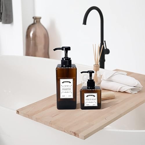 Miniatura 7 de Paquete de 12 botellas dispensadoras de champú y acondicionador, paquete de 8 unidades de 22 onzas y 4 botellas cuadradas recargables de plástico de