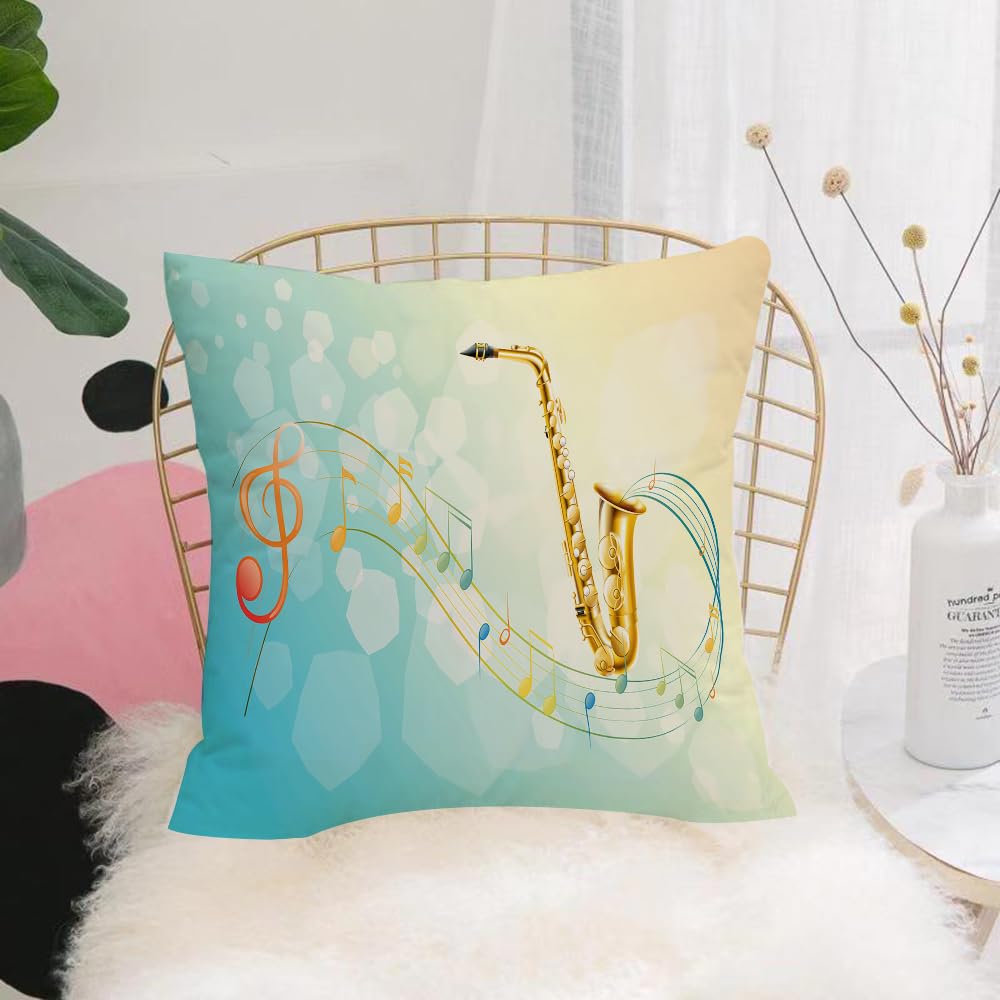 Hyosxw Saxophone And The Musical Symbols - A3 Cushion Cover,Throw Pillow Case Home Decorative For Living Room Bedroom Sofa Chair 18X18 Inch,Saxophone And The Musical Symbols,Pillowcase 45X45cm
