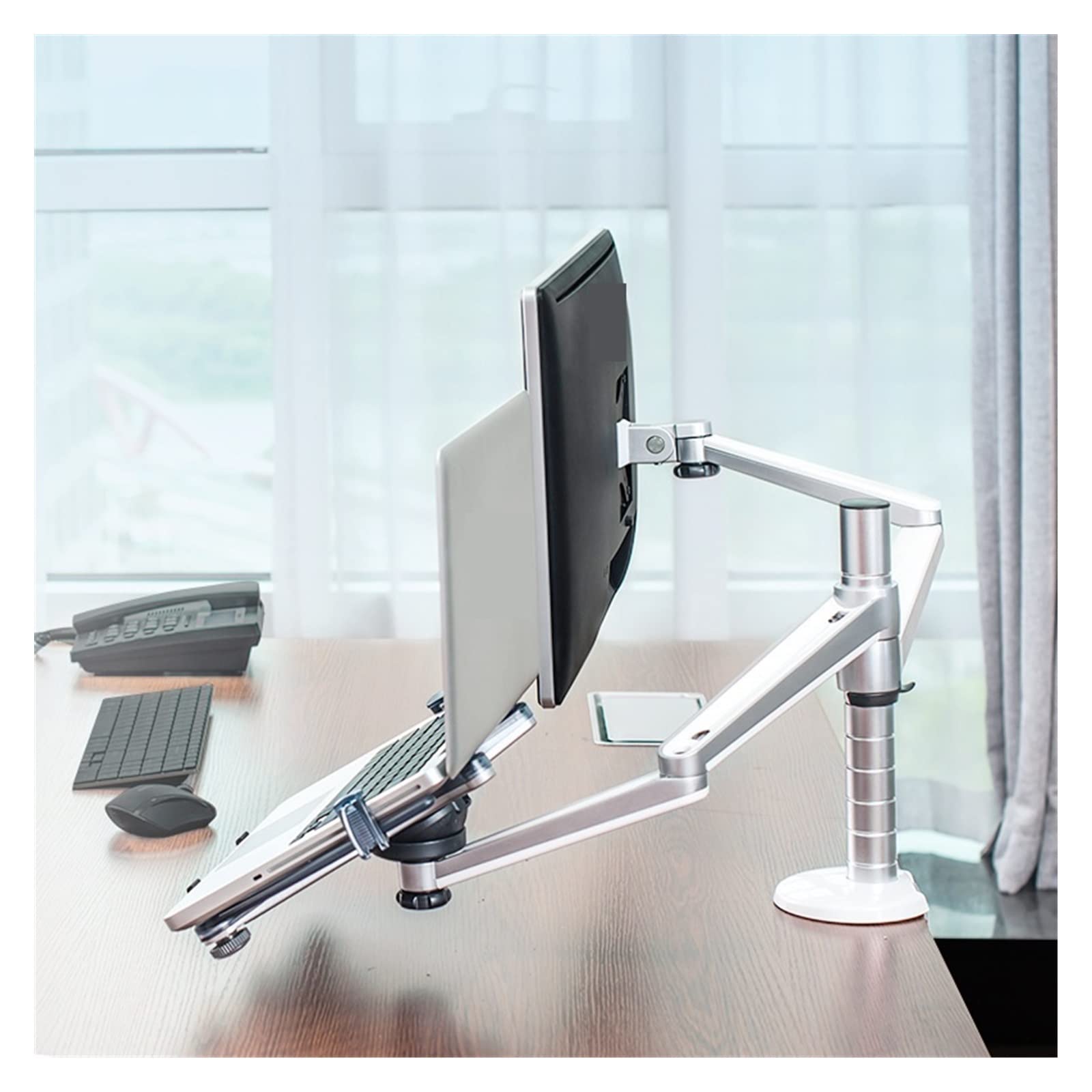Cfwwsaq One Color Monitor Arm, Aluminum Alloy Display Stand Laptop Monitor Stand Dual Arm Monitor Desktop Bracket