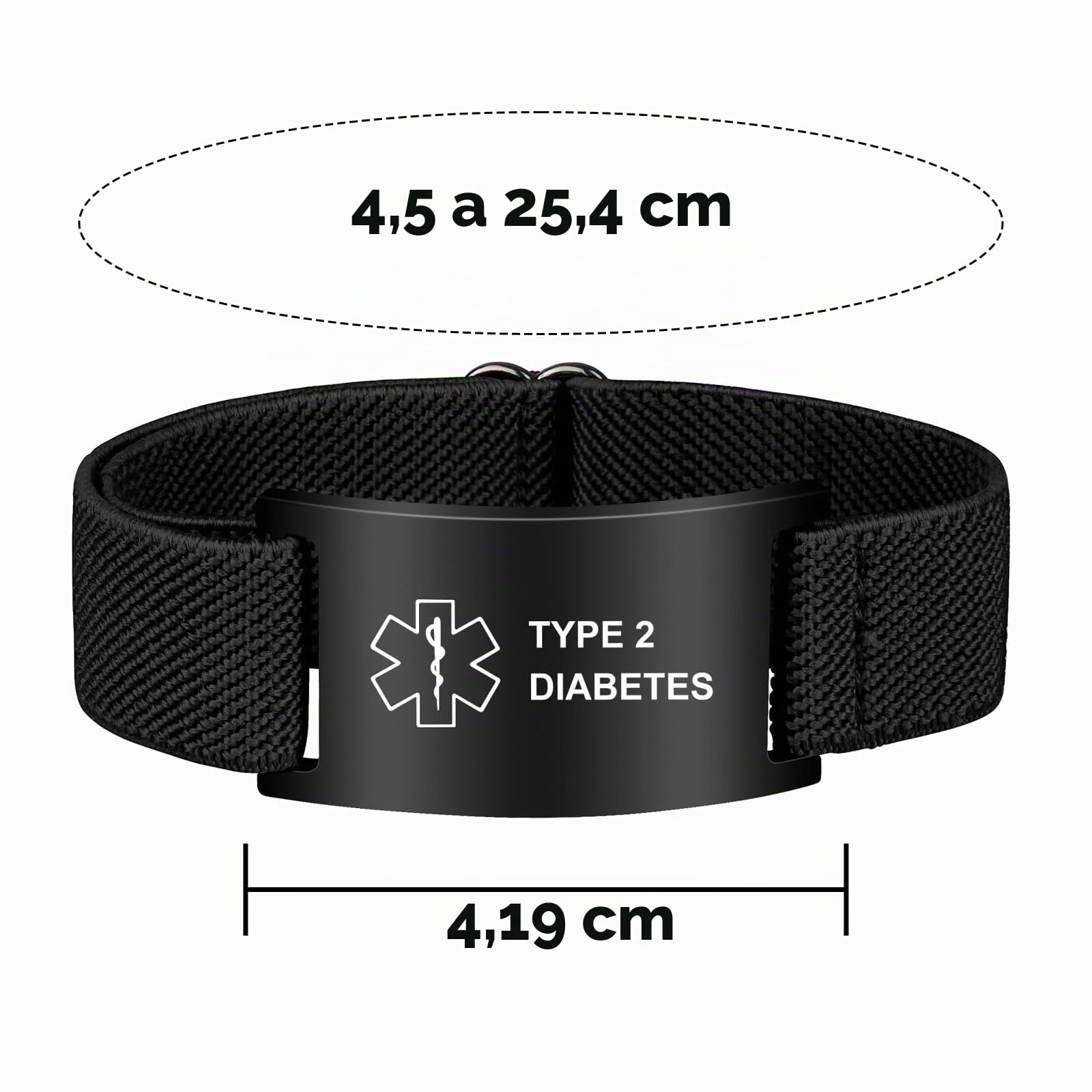 Pulsera de alerta médica personalizada de acero inoxidable grabada con correa elástica para diabetes epilepsia