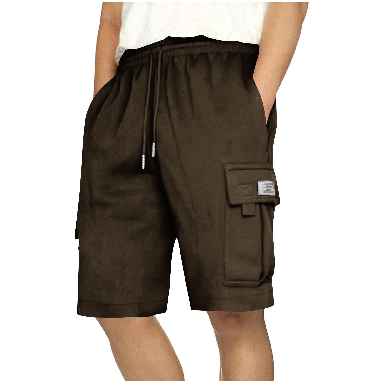 Kurze Hosen Herren Sweatshorts Sommer Casual Shorts Kurz Laufhose Wandershorts Einfarbig Herrenshorts mit Kordelzug Baggy Cargo Shorts Freizeitshorts Outdoorshorts Braun M
