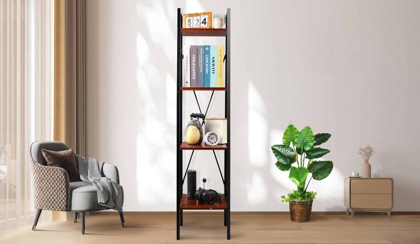 Amazon｜AEVORA ラック ラダーシェルフ 縦型 スリム 本棚 木製 