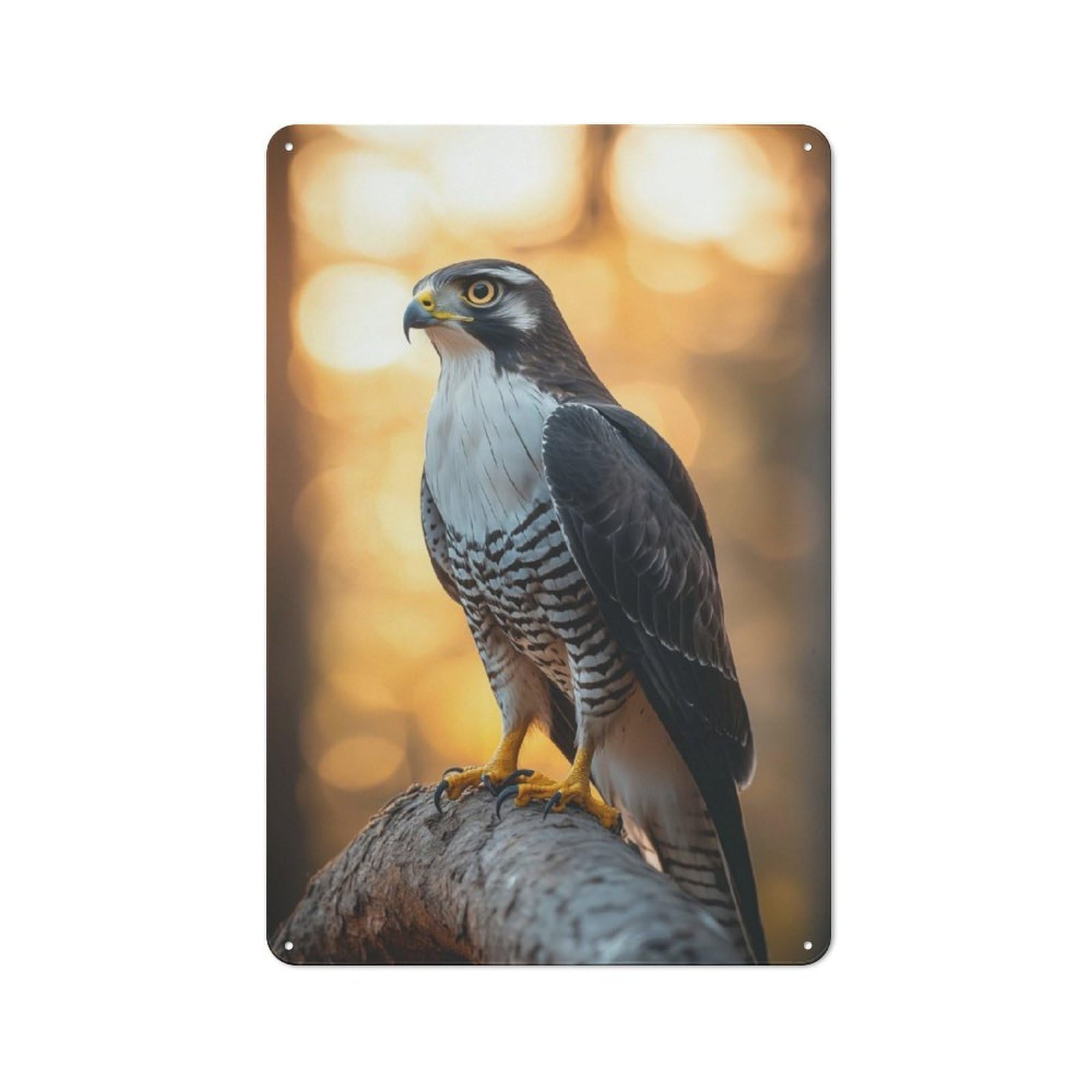 Junmoney Goshawk Perched On Branch Retro Metal Plaque 30X20cm For Lounge Or Reading Corner, Suited To Lounge Decor Fans