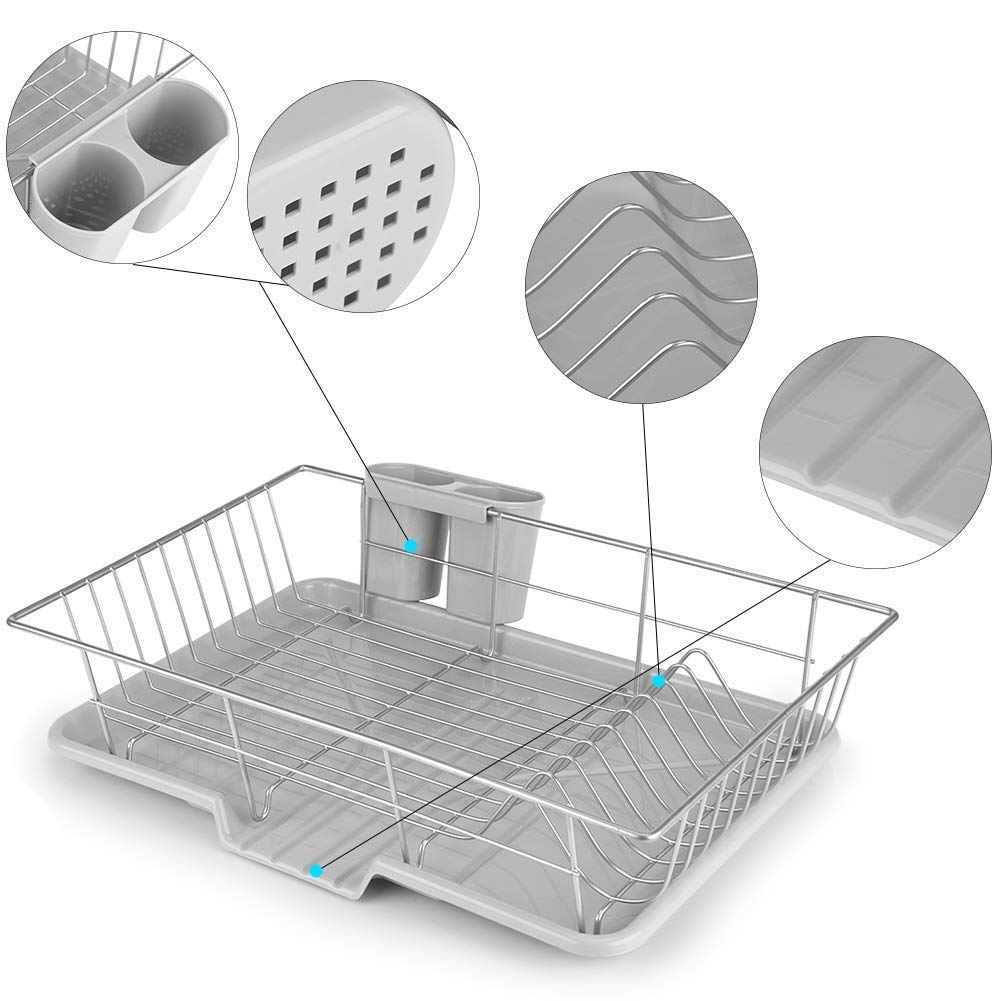 Wakects Sèche-Vaisselle en Acier Inoxydable avec Bac de Récupération Amovible, Adapté pour Contenir La Vaisselle, Les Tasses, Les Cuillères et Autres Ustensiles de Cuisine