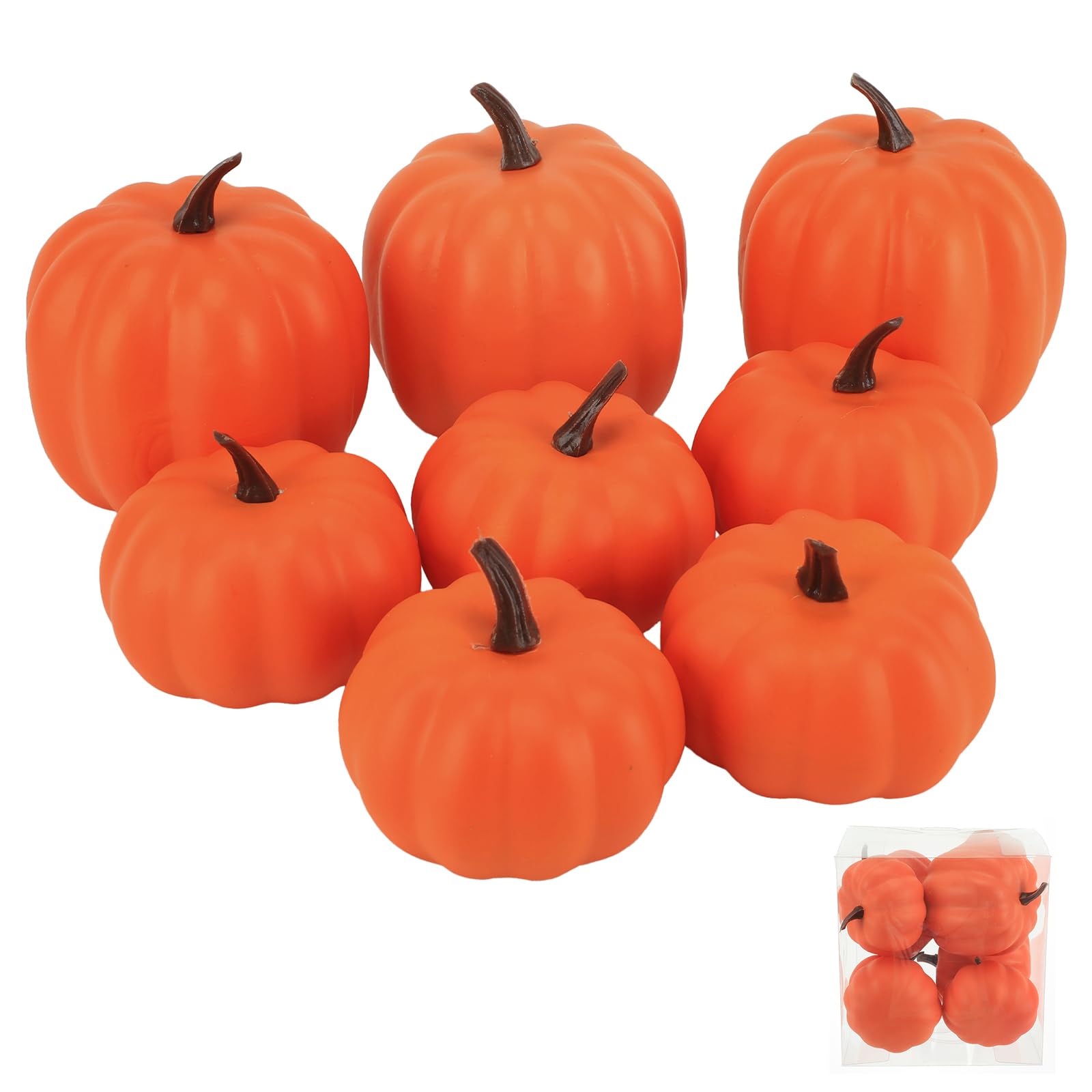 Ghrdopy Fake Pumpkins, 8 Pcs Orange Artificial Pumpkins, Plastic Pumpkins for Thanksgiving Party Table Centerpiece Autumn Home Decoration-A
