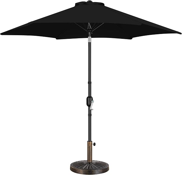 Yaheetech 7.5FT/9FT/10FT Garden Table Umbrella with 30lb Patio Umbrella Base, Patio Market Umbrella with Push Button Til