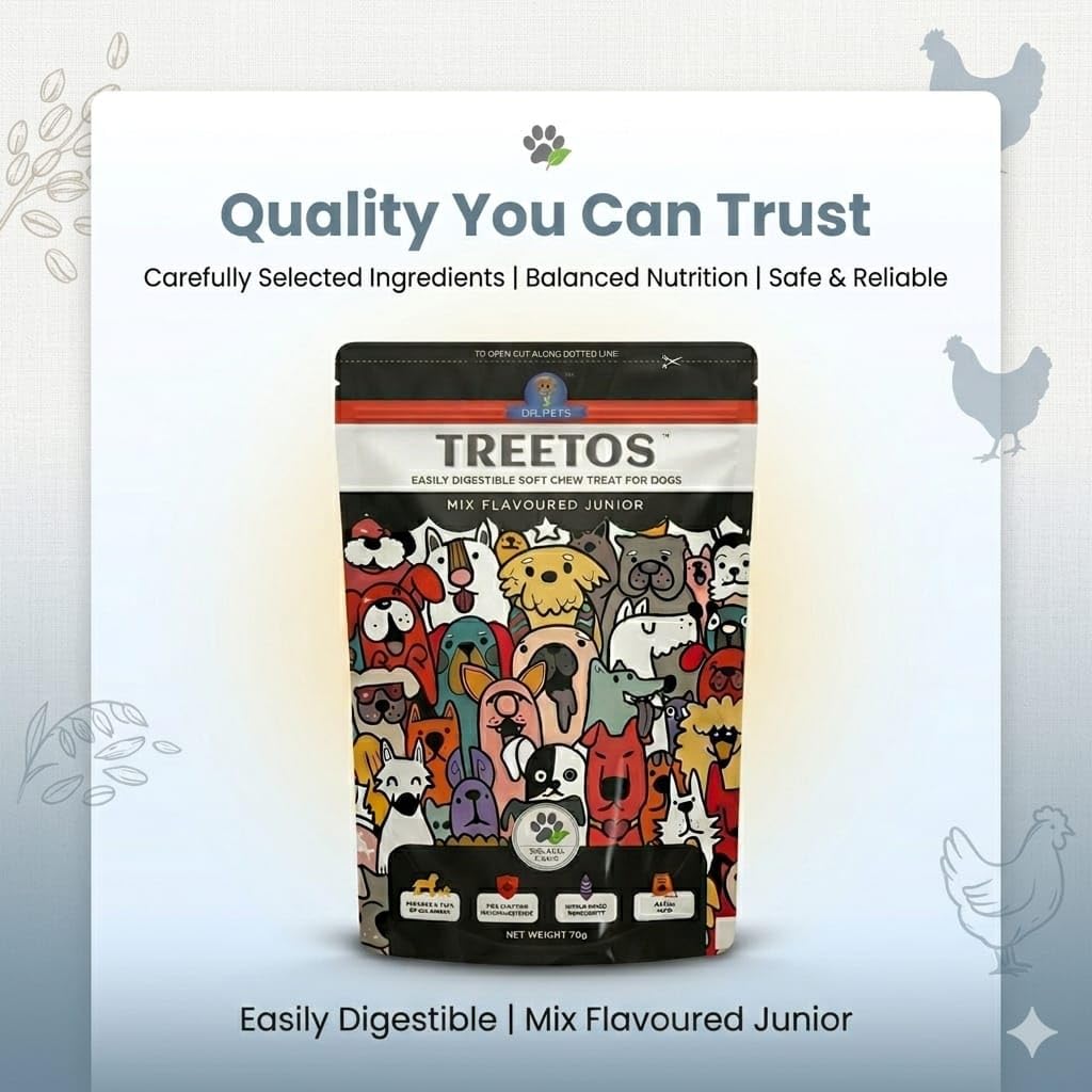 Dr. Pets Pack of 1 Treetos Dog Treats for Adult Dogs & Puppies 85g Chicken Sticks Dog Chew Stick Soft Puppy Treats Mix Flavoured Pet Food “Dr. Pet – The Trusted Choice of Indian Pets.” 4