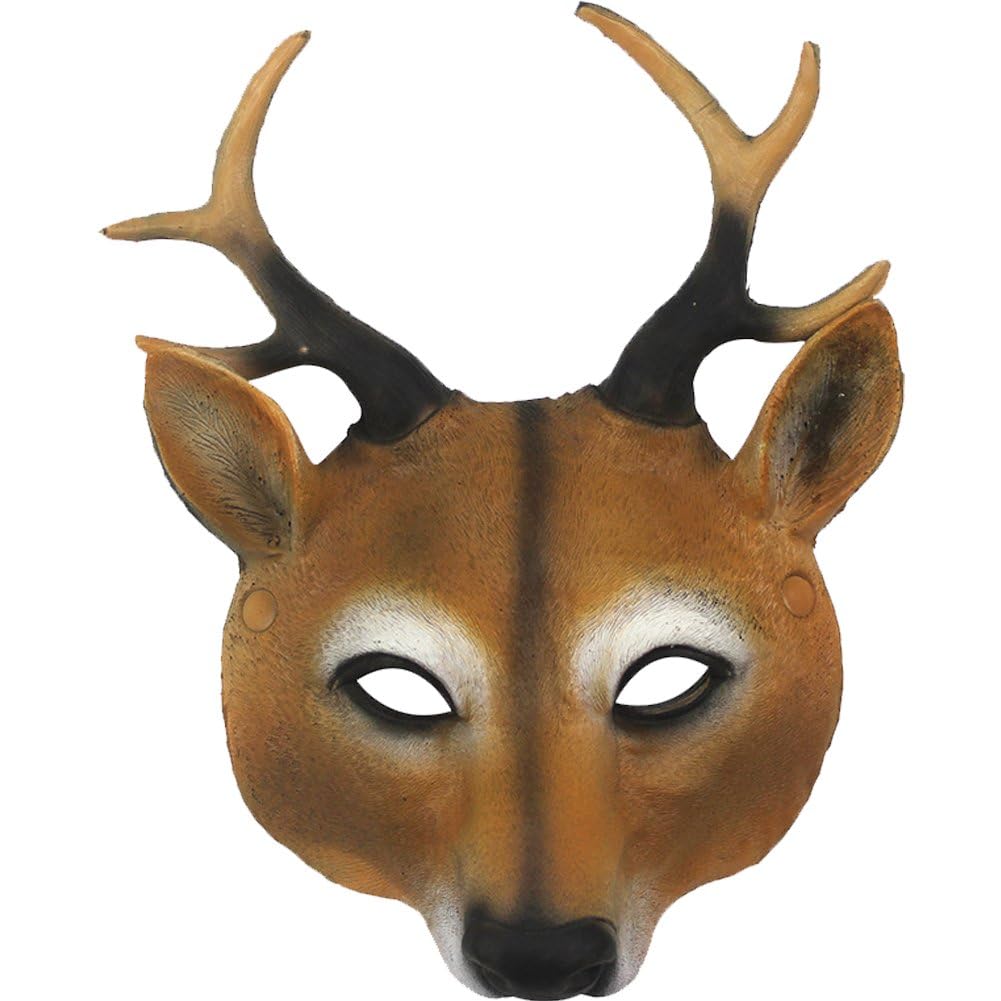 Fituenly Brown Deer's Head Mask Christmas Reindeer Mask With Antler Realistic 3D Animal Cosplay Mask Halloween Masquerade Mask Party Props