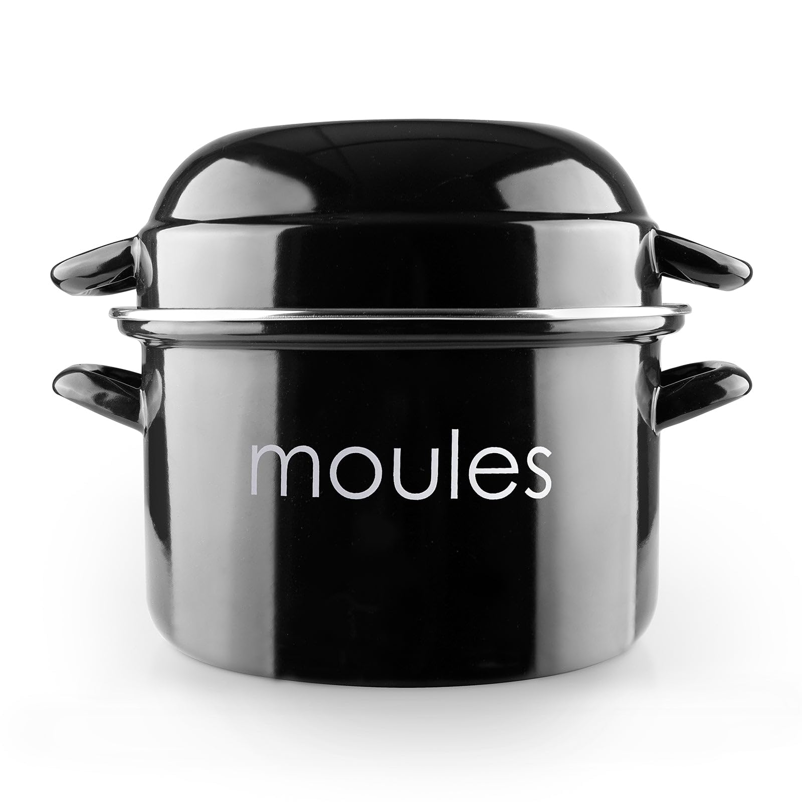 IBILI Mussels Pot, Black, 22 cm, Enamelled Steel, Suitable for Induction Hobs