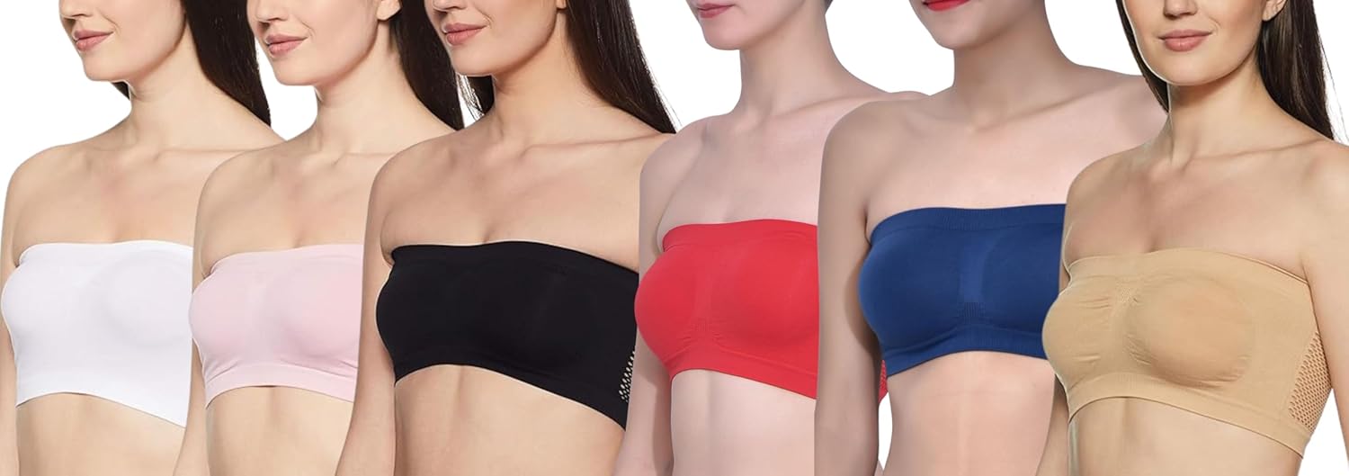 Fabme Women’s Wirefree, Strapless, Non Padded Tube Bra – Pack of 3 Fabme Women’s Wirefree, Strapless, Non Padded Tube Bra – Pack of 3
