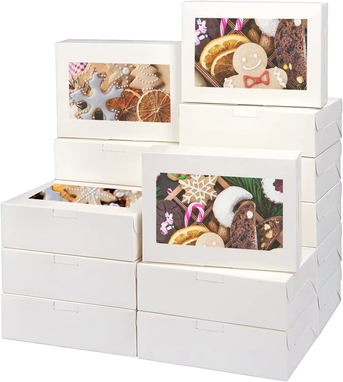 VANKUTL 8x6x2.5In 20pcs White Cookie Boxes with Window, Pastry Boxes for Gift Giving, Treat Boxes for Bread, Donuts, Valentine's Day, Women's Day, Mother's Day, Holiday Gatherings, and Dessert Shops.