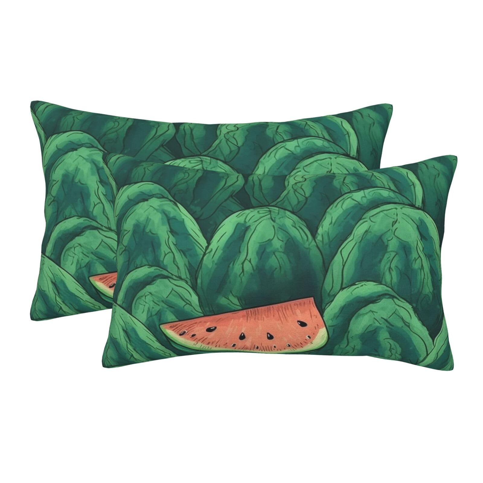 2 Pack Standard Size Pillow Cases for Hair and Skin Soft Breathable Pillow Case Covers with Hidden Zipper Green Watermelon Pattern Pillowcase 20"x30" Pillow Cover for Sleeping Gift