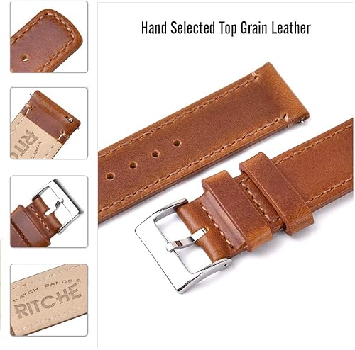 Miniatura 4 de Ritche - Correa de cuero de liberación rápida para reloj de cuero flor superior (0.71, 0.75, 0.79, 0.83, 0.87, 0.91 o 0.95 pulgadas) para hombres y
