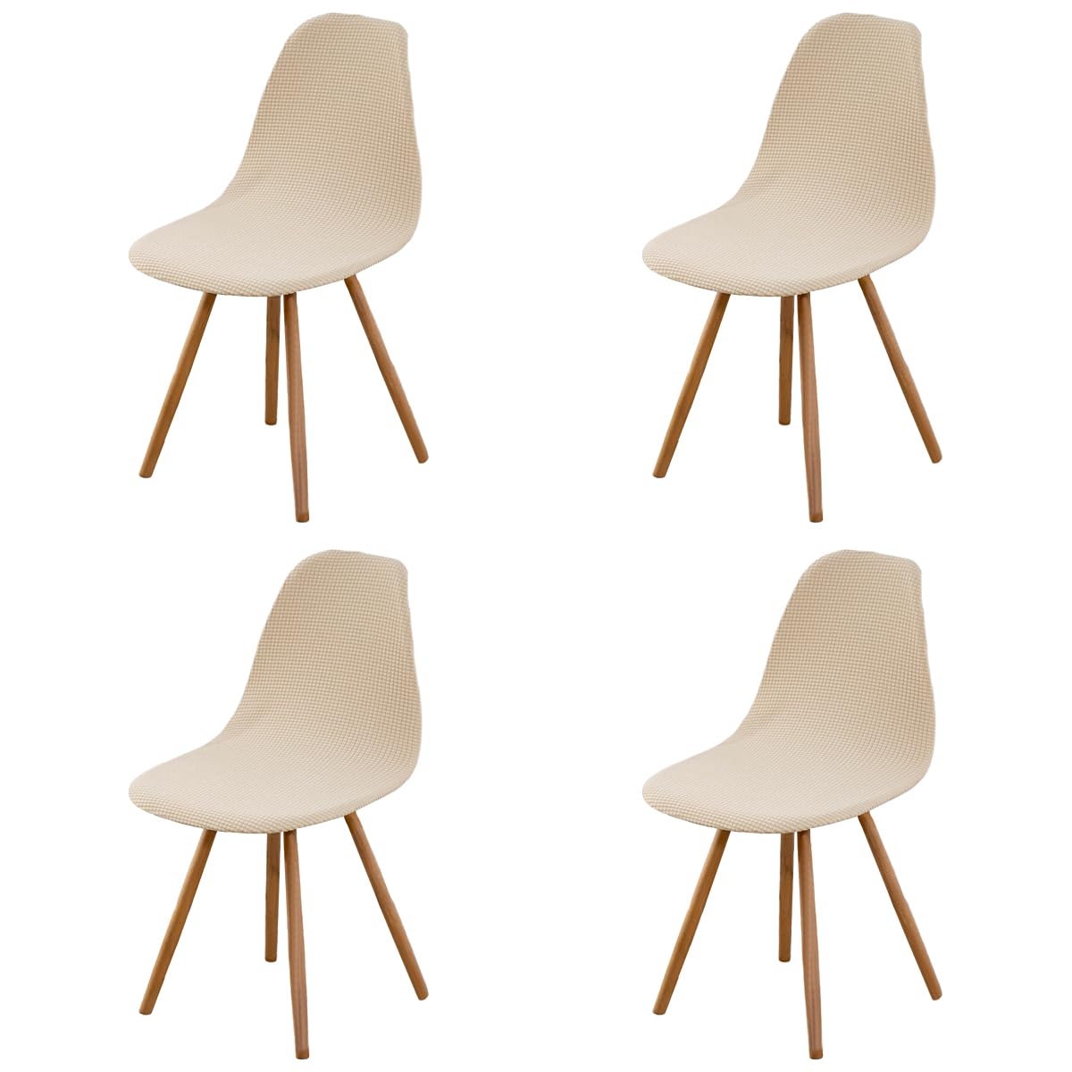 Highdi Beige Corduroy Jacquard Scandinavian Dining Chair Covers, Nordic Style Armless Chair Slipcovers Shell Chairs Covers Removable Washable For Kitchen, Bedroom, Living Room (,4 Pcs)