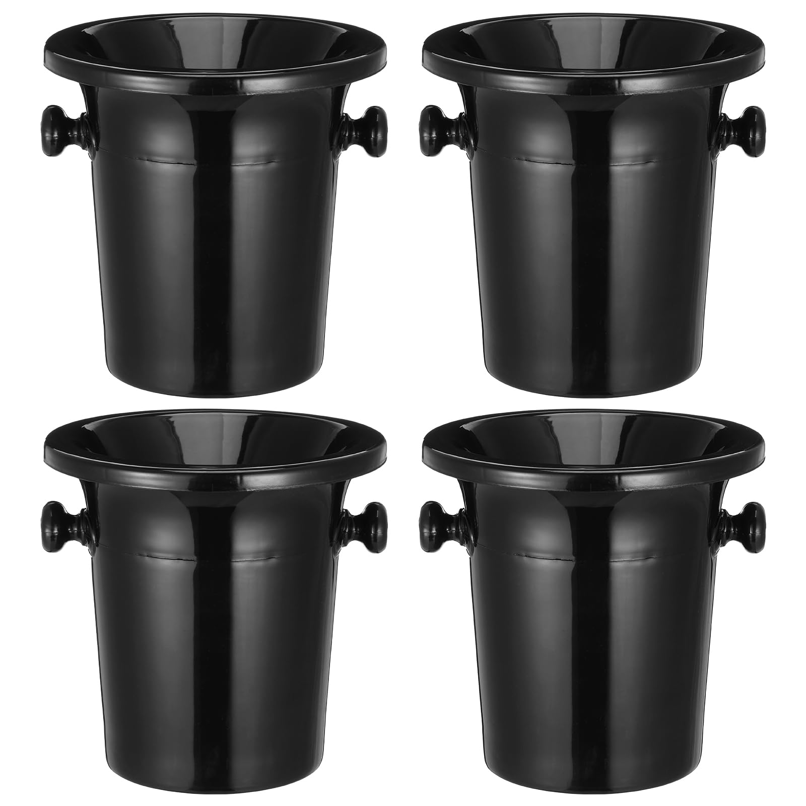 POPETPOP Cubos de Hielo de Plástico Negros para Cata de Vinos Occidentales, Escupidera Redonda Doble Asa, Juego de 4 Unidades, Adecuado para Bar y Fiesta de Degustación