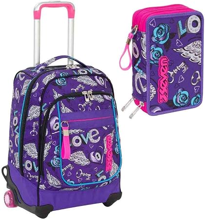 Seven Zaino maxi trolley round 201001908 KEYS viola + astuccio 3 zip  completo viola KEYS 301011902 + quaderno raccoglitore ad anelli Seven in  OMAGGIO : Amazon.it: Valigeria