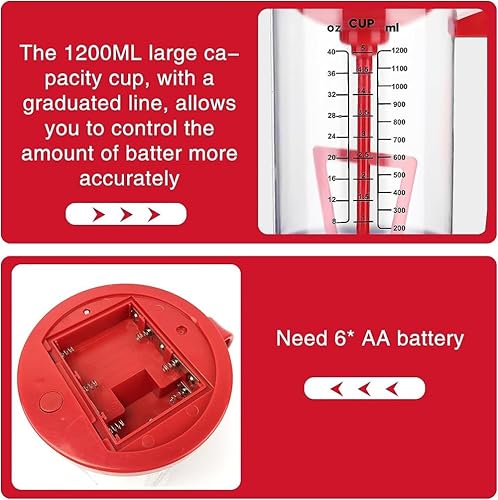 Miniatura 5 de Dispensador de masa mezcladora eléctrica, dispensador de masa para panqueques de 40.6 fl oz, cupcake, waffle, dispensador de masa de magdalenas, con