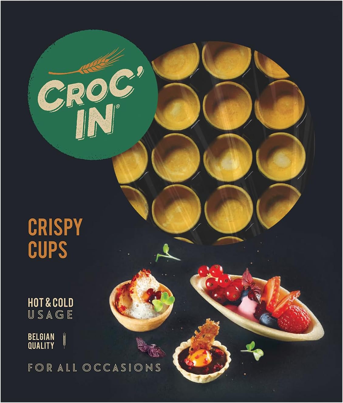 CROC'IN - Gold Mini Tart Shells - Edible Appetizer Or Dessert Cups - Pastry Pans - Artisanal & Vegan Confection - 60 Pieces
