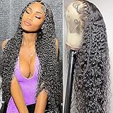 JIETAI 13X4 HD Lace Front Wigs Human Hair Pre Plucked with Baby 180% Density Brazilian Curly Wave for Black Women 9A Glueless frontal Natural Color (26 Inch)