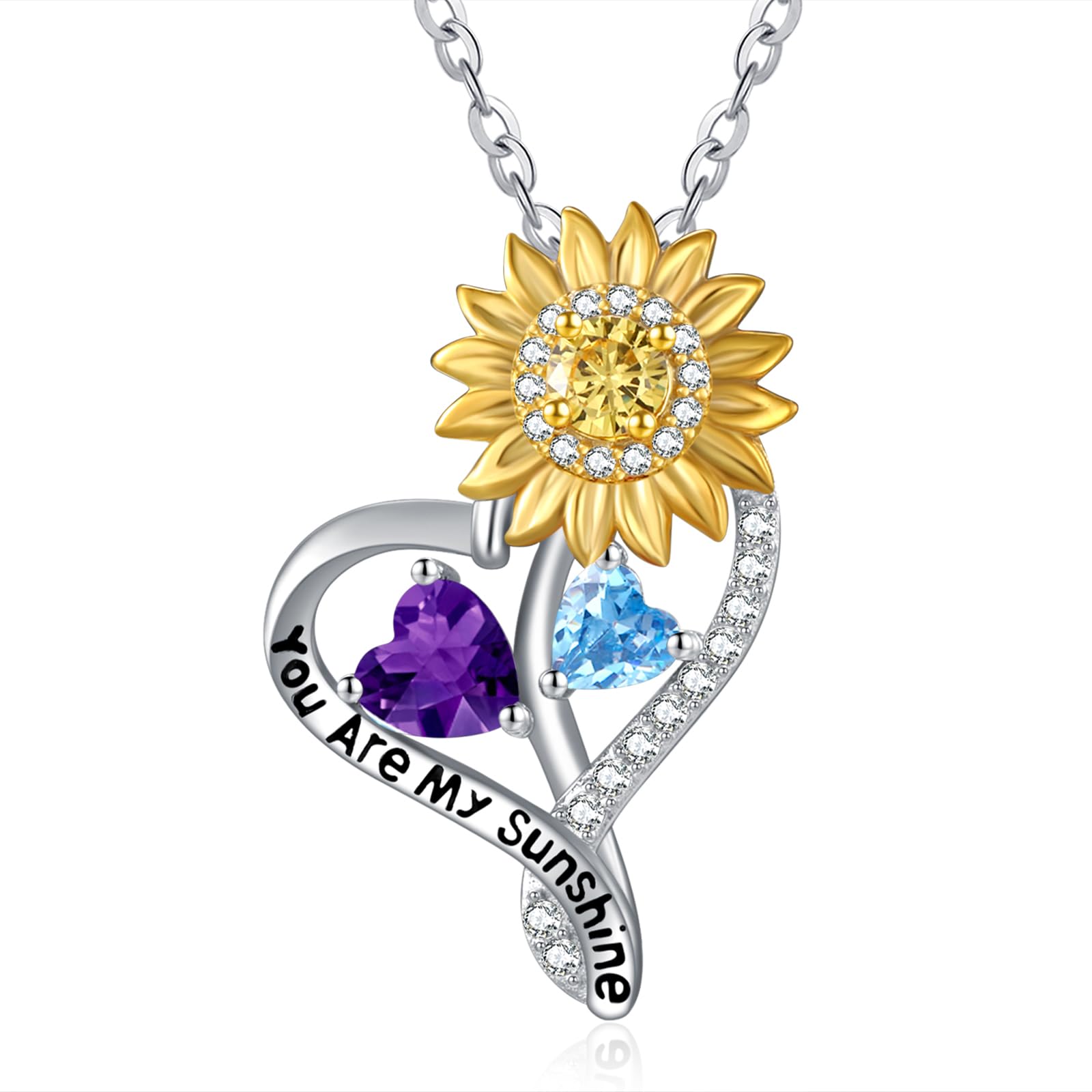 Zeuslia Valentine's Day Gifts for Wife 925 Sterling Silver Double Birthstone Pendant Necklaces I Love You for Always and Forever Necklace Anniversary