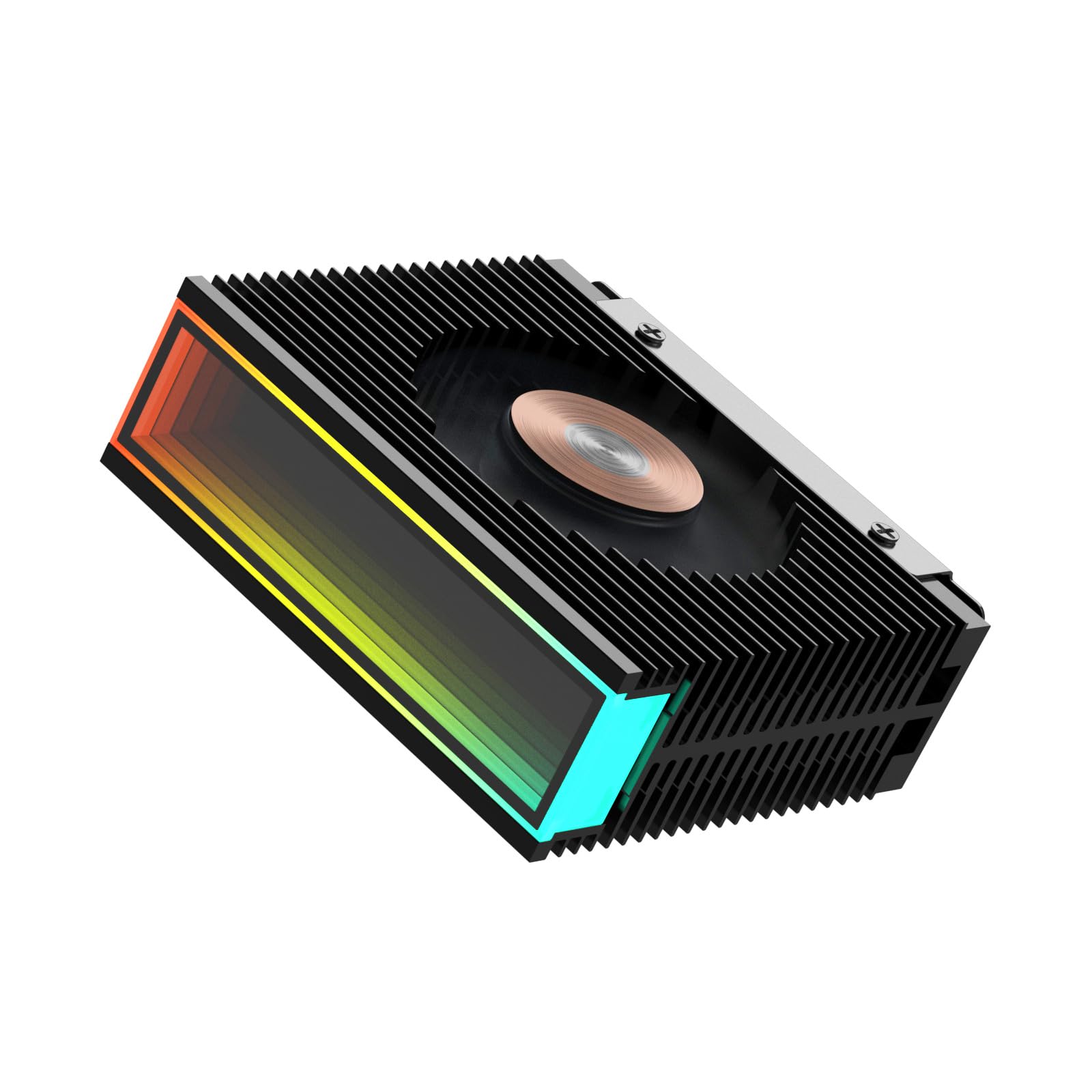 M.2 2280 ARGB Hard Drive Heatsink PWM Dual Fan Solid State Drive Radiator M2 SSD Cooling 5V 3Pin Addressable RGB Sync SSD Cooler with Thermal Pad (Black)